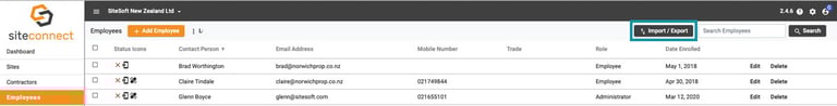 SiteConnect Mass Communication - Import/Export Employees