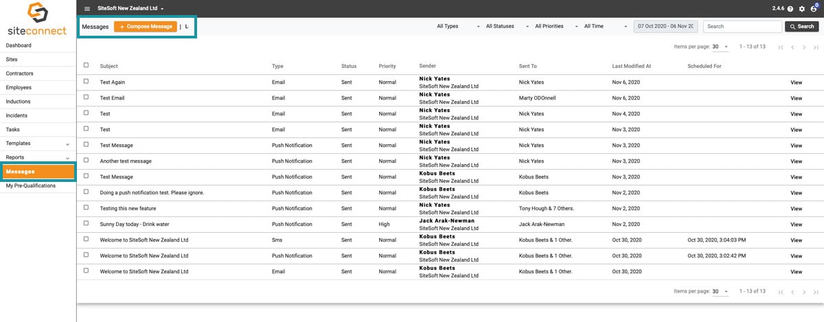 SiteConnect Mass Communication Feature